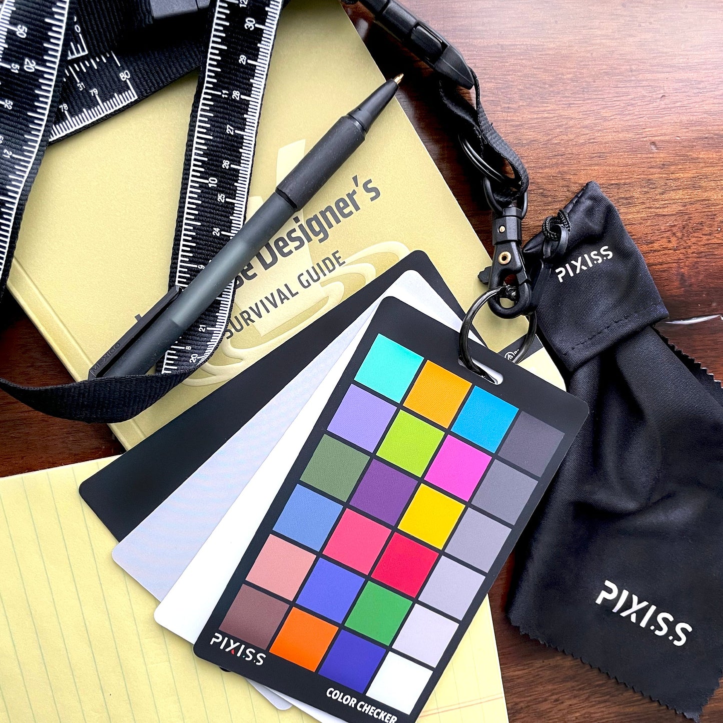 PIXISS Photography Calibration Cards with Lanyard and Lens Cloth by Pixiss