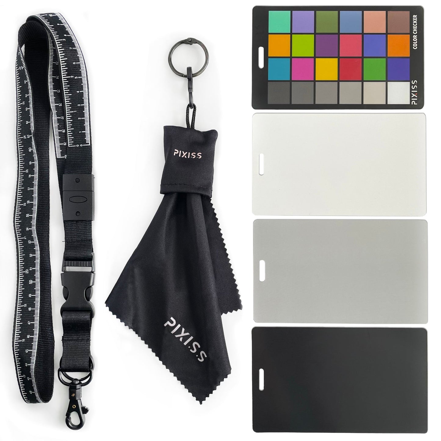 PIXISS Photography Calibration Cards with Lanyard and Lens Cloth by Pixiss