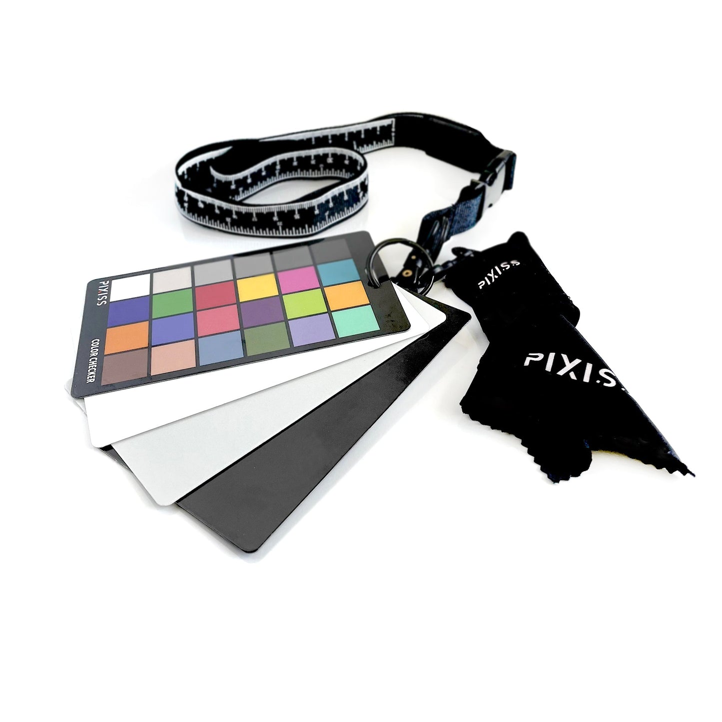 PIXISS Photography Calibration Cards with Lanyard and Lens Cloth by Pixiss