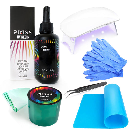 PIXISS UV Resin, Resin Tape & UV Mini Light with FREE Accessories Kit by Pixiss