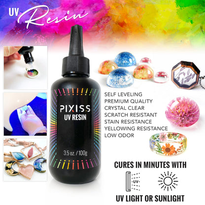 PIXISS UV Resin, Resin Tape & UV Mini Light with FREE Accessories Kit by Pixiss