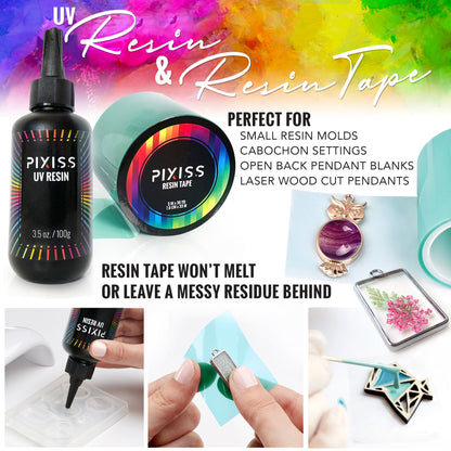 PIXISS UV Resin, Resin Tape & UV Mini Light with FREE Accessories Kit by Pixiss