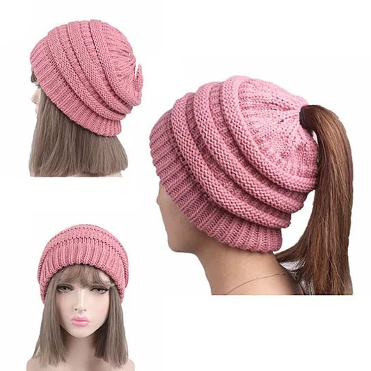 Pony Beanie Super Cute Cable Knit Hat by VistaShops