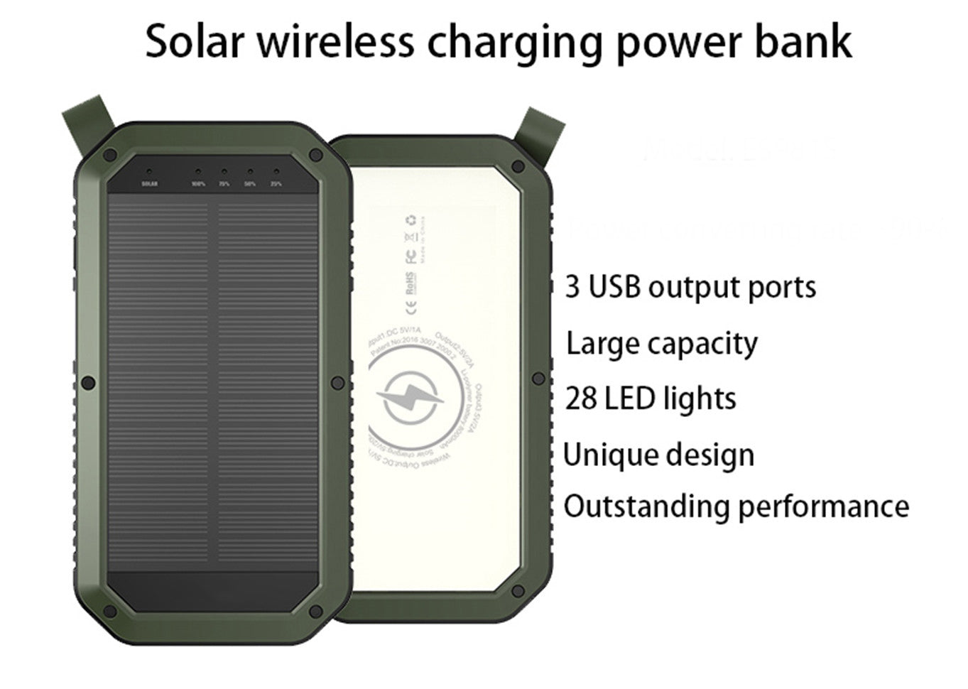 Sun Chaser Mini Solar Powered Wireless Phone Charger 10,000 mAh With LED Flood Light by VistaShops