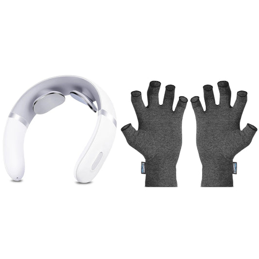 RelaxUltima Portable TENS Neck Massager & CompressUltima Compression Gloves Bundle by VYSN