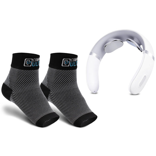 RelaxUltima Portable TENS Neck Massager & CompressUltima Compression Socks Bundle by VYSN