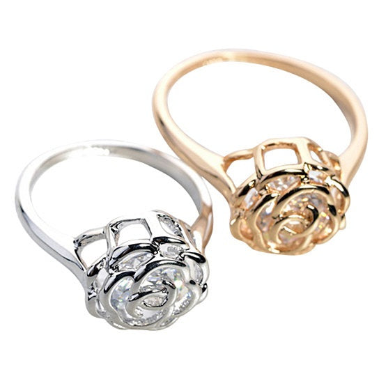 Rose Is A Rose Set of 4 or Rings In 18kt Rose Crystals In White Yellow And Rose Gold Plating by VistaShops