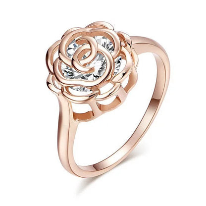 Rose Is A Rose Set of 4 or Rings In 18kt Rose Crystals In White Yellow And Rose Gold Plating by VistaShops