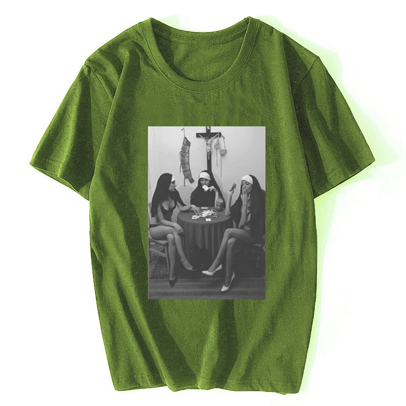 Nuns Naked Playing Cards Smoking Tee by White Market