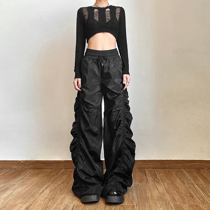 Wide Leg Ruched Trousers by White Market