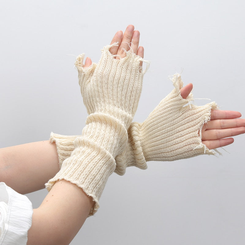 Distressed Knitted Arm Warmers by White Market