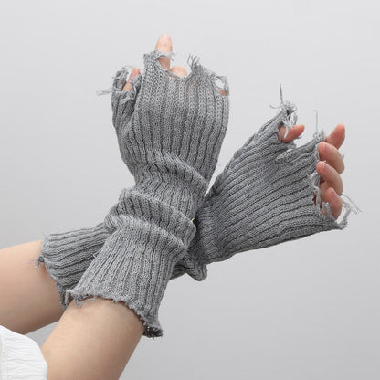 Distressed Knitted Arm Warmers by White Market