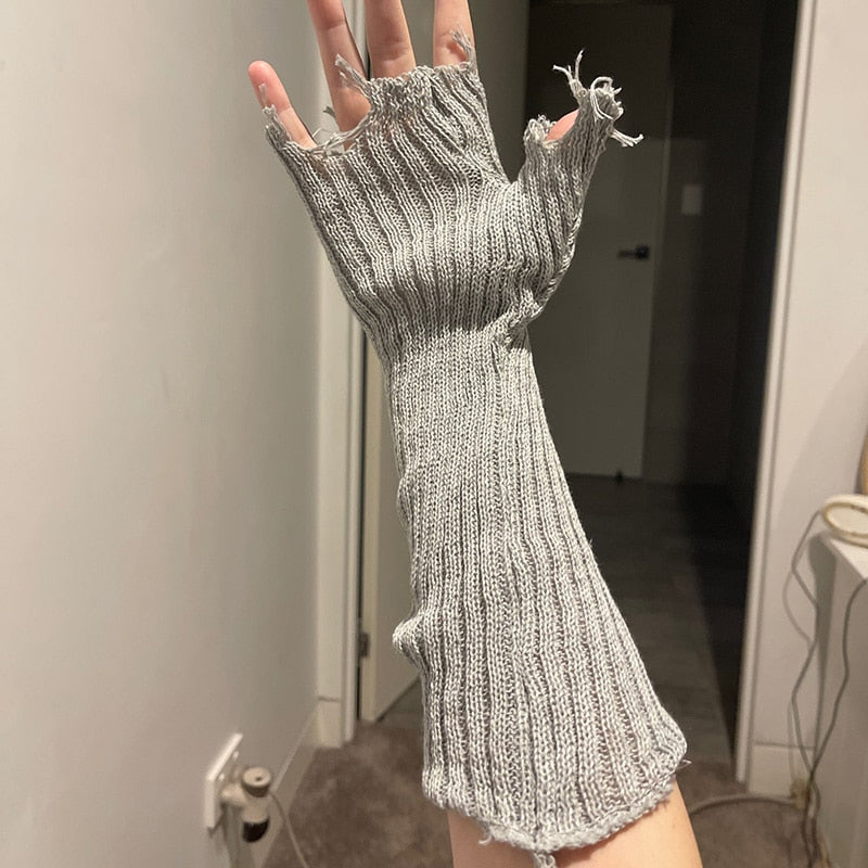 Distressed Knitted Arm Warmers by White Market