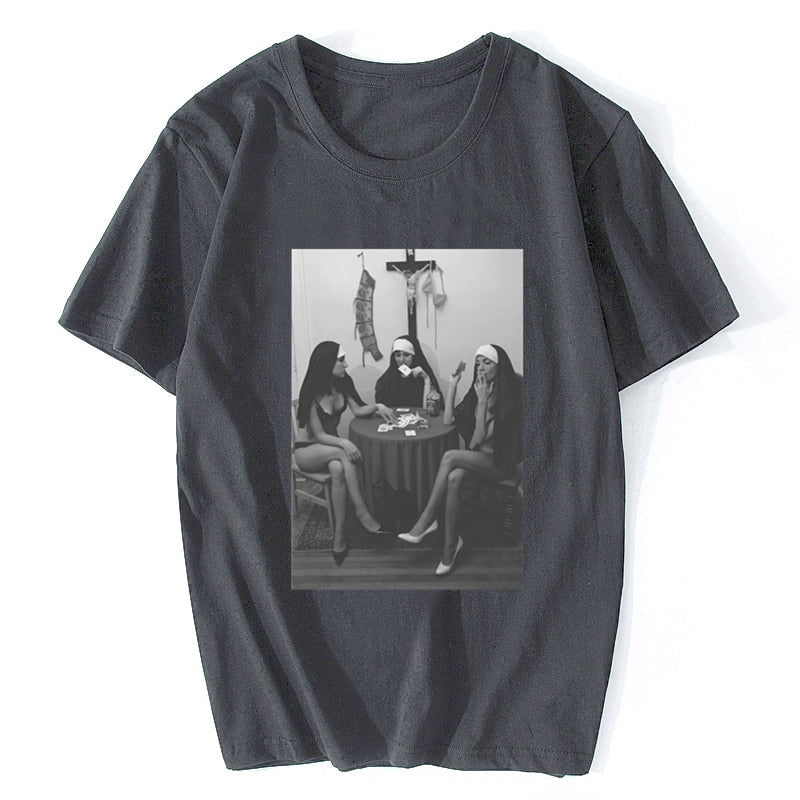 Nuns Naked Playing Cards Smoking Tee by White Market