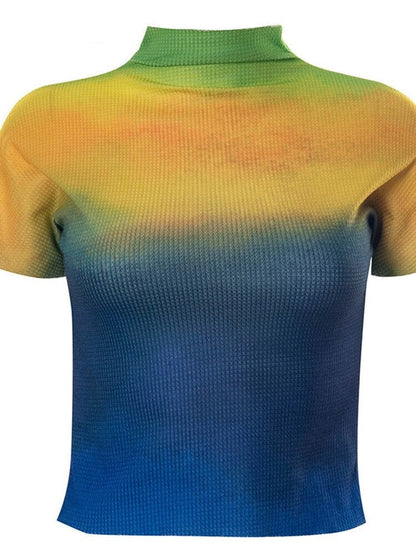 Waffled Gradient Mock Turtleneck Tee by White Market