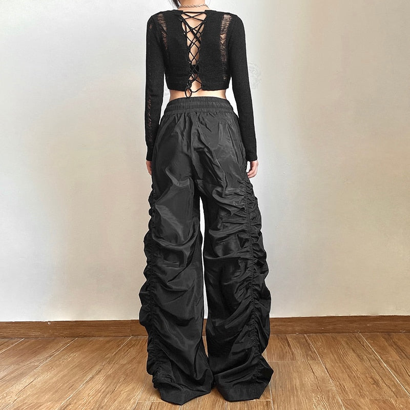 Wide Leg Ruched Trousers by White Market