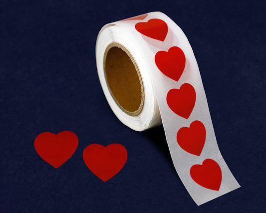 250 Small Red Heart Shaped Stickers (250 per Roll) by Fundraising For A Cause