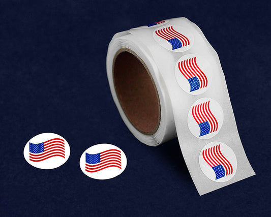 250 Small 3/4 Inch Round American Flag Stickers (250 per Roll) by Fundraising For A Cause