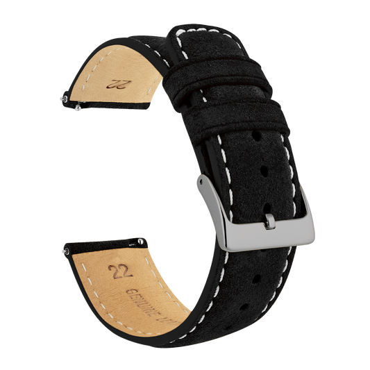 Samsung Galaxy Watch Active | Black Suede & Beige Stitching by Barton Watch Bands