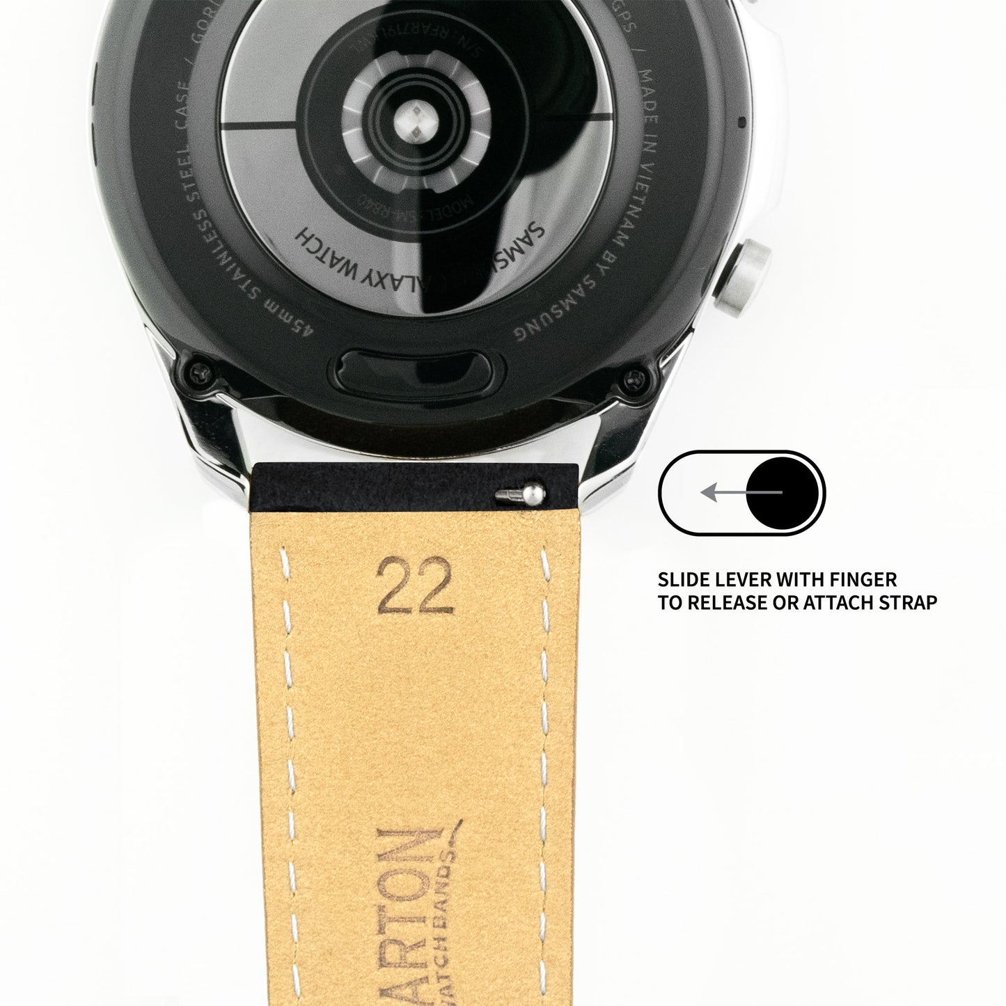 Samsung Galaxy Watch4 | Black Suede & Beige Stitching by Barton Watch Bands