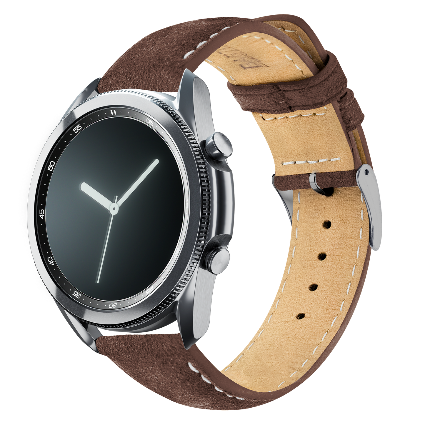 Samsung Galaxy Watch3 | Root Brown Suede & Beige Stitching by Barton Watch Bands
