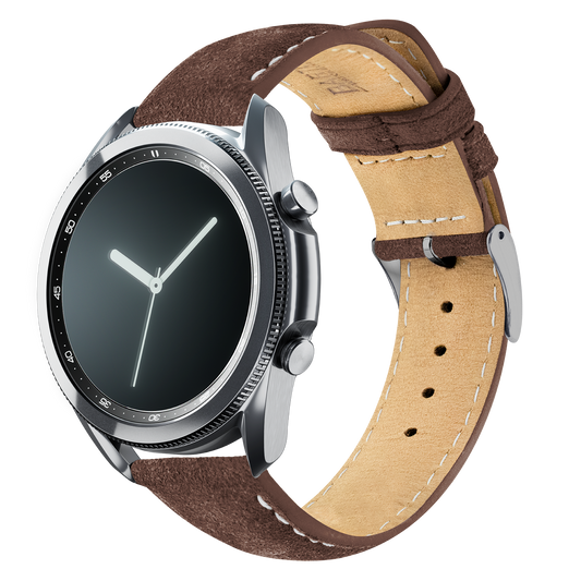 Samsung Galaxy Watch3 | Root Brown Suede & Beige Stitching by Barton Watch Bands