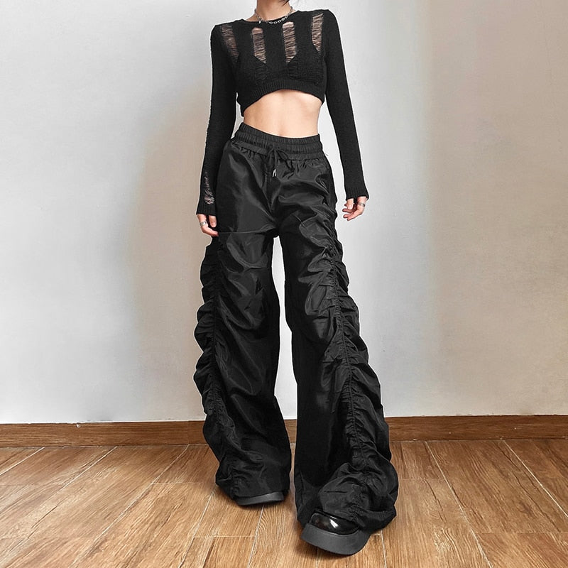 Wide Leg Ruched Trousers by White Market