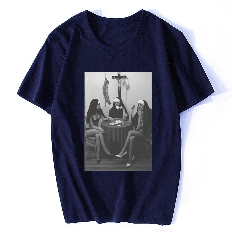 Nuns Naked Playing Cards Smoking Tee by White Market