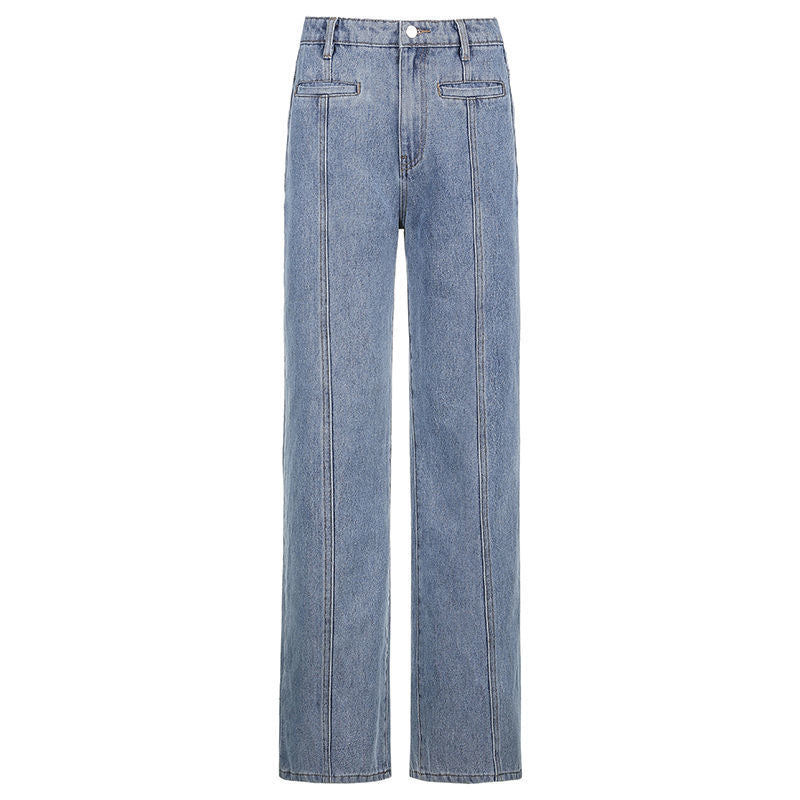 Retro Five Pointed Star Straight Leg Jeans by White Market