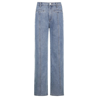 Retro Five Pointed Star Straight Leg Jeans by White Market