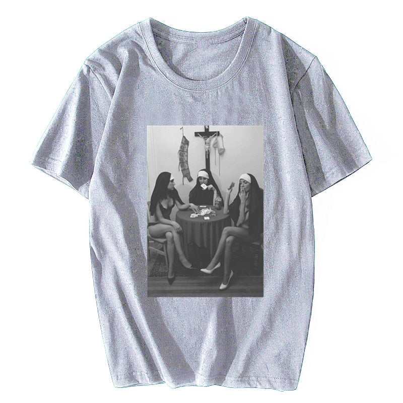 Nuns Naked Playing Cards Smoking Tee by White Market