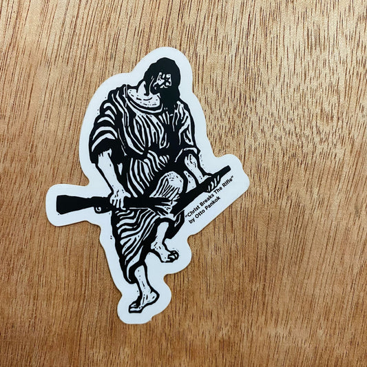 Christ Breaks The Rifle | Sticker by The Happy Givers