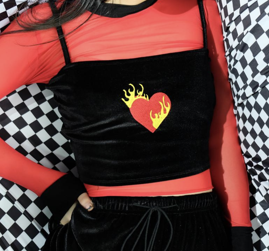 "Flaming Heart" Velvet Top by White Market