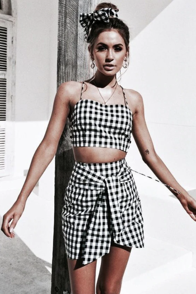 Gingham Crop Top & Mini Wrap Skirt Set (2 Piece) by White Market