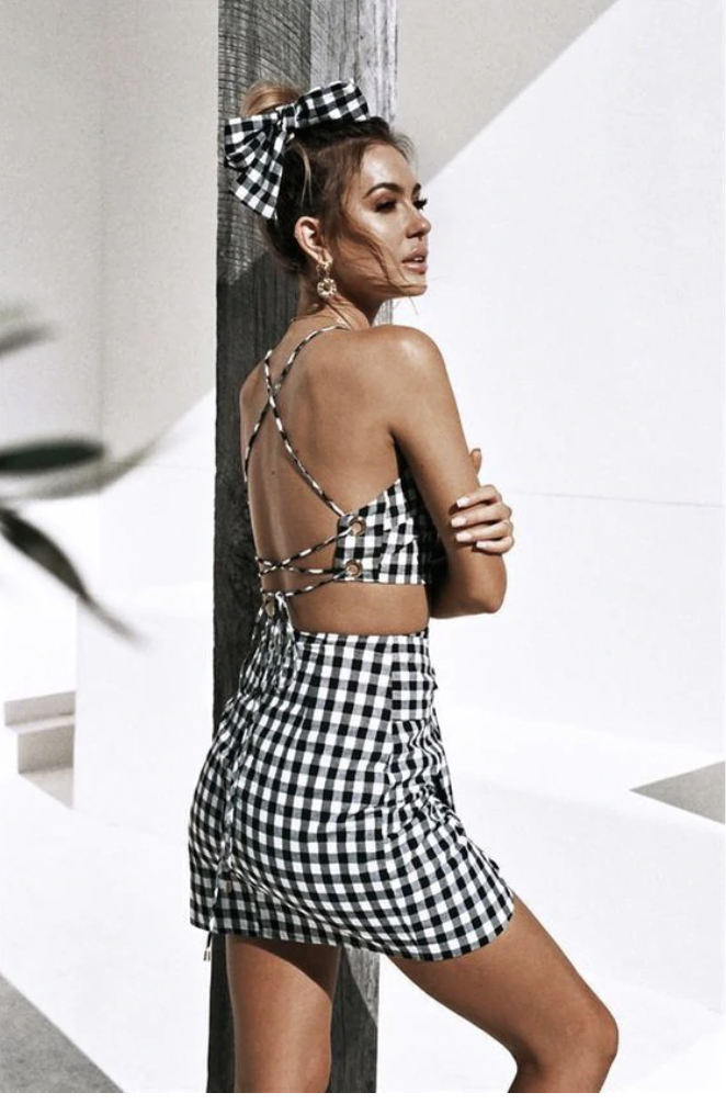 Gingham Crop Top & Mini Wrap Skirt Set (2 Piece) by White Market