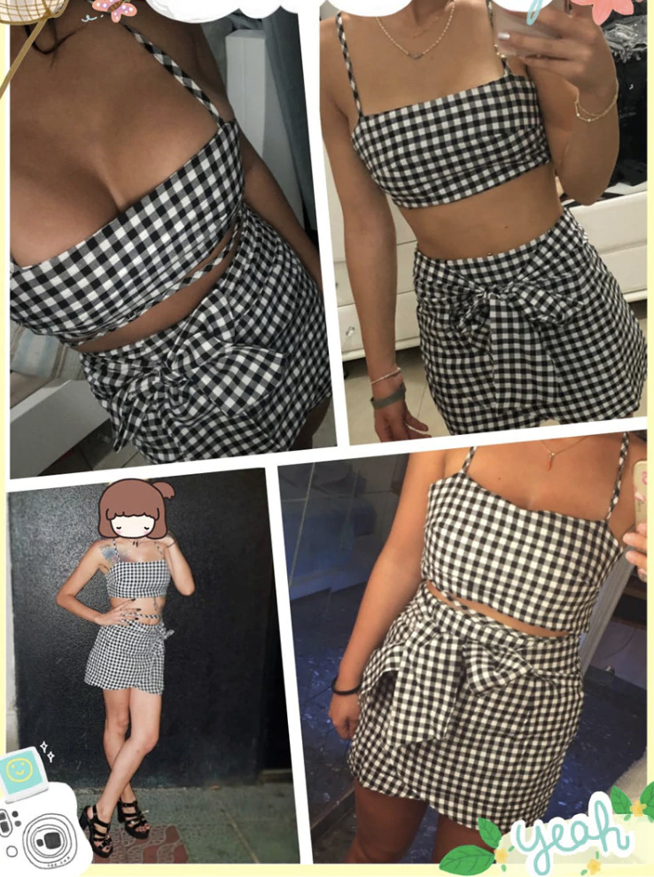 Gingham Crop Top & Mini Wrap Skirt Set (2 Piece) by White Market