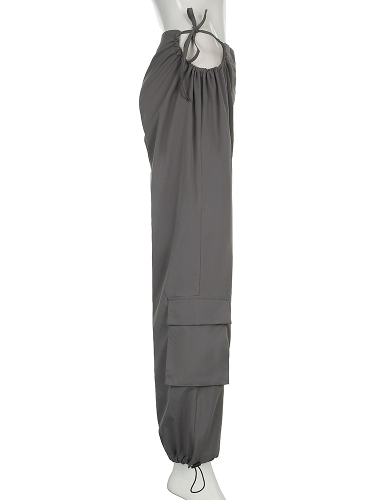 Low Waisted Tie Up Cargo Pants by White Market