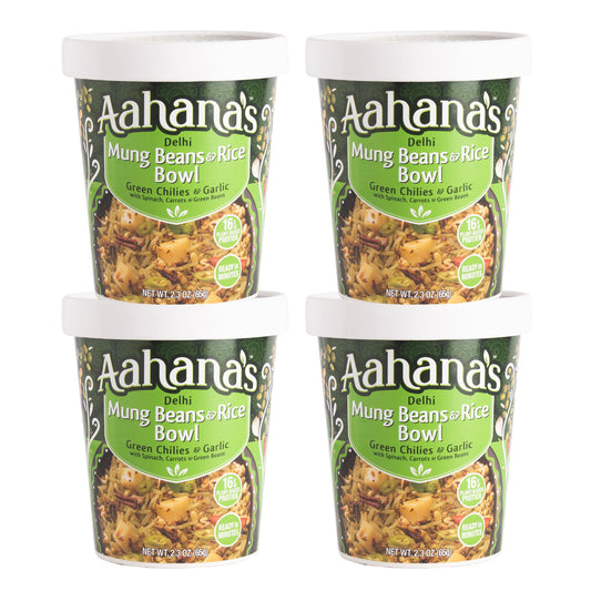 Aahana’s Delhi Mung Beans & Rice Bowl (Khichdi) - Gluten-Free, 16g Plant-Based Protein, Vegan, Non-GMO, Ready-to-Eat Meal (2.3oz., Pack of 4) by aahanasnaturals.com