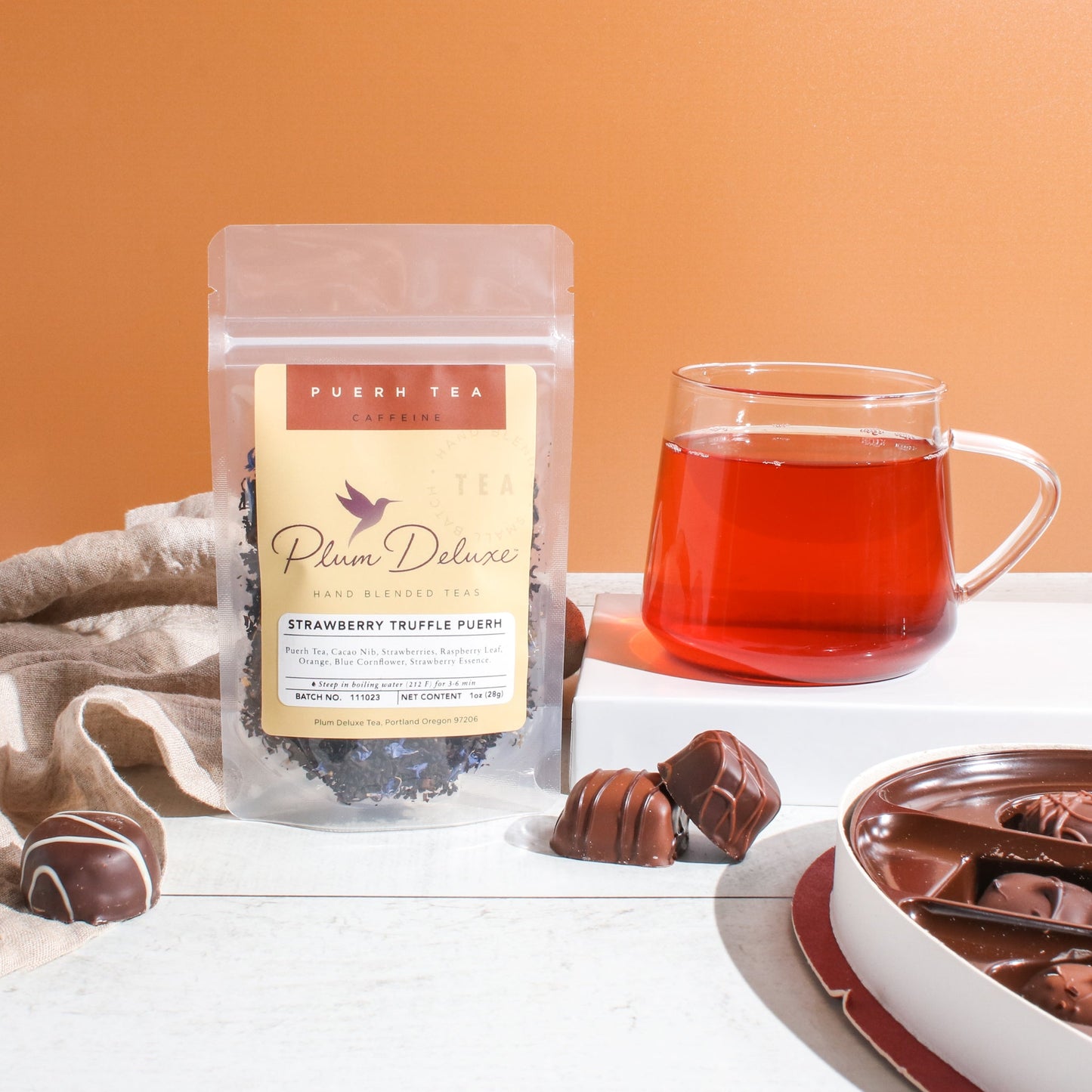 Strawberry Truffle Puerh Tea (Strawberry / Chocolate / Orange) by Plum Deluxe Tea