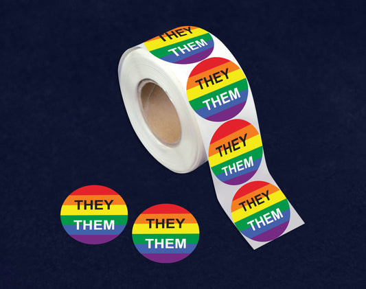 Roll They Them Pronoun Rainbow Flag Stickers (250 Per Roll) by Fundraising For A Cause