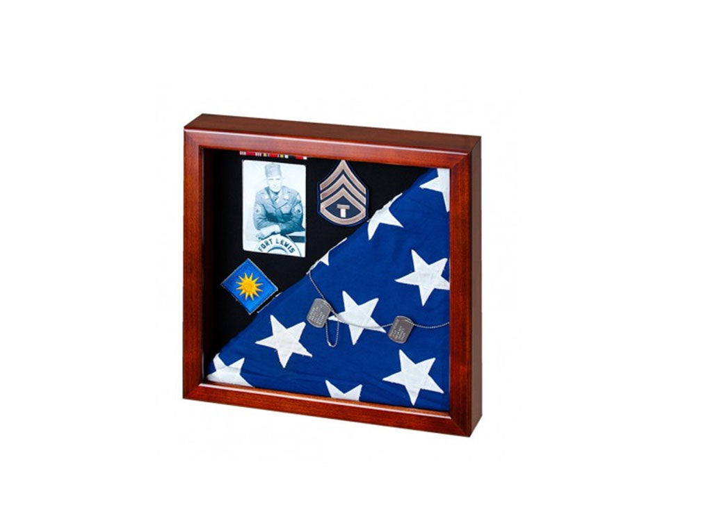 Flag Display Case showcases both the flag and military awards,(Red Felt) by The Military Gift Store