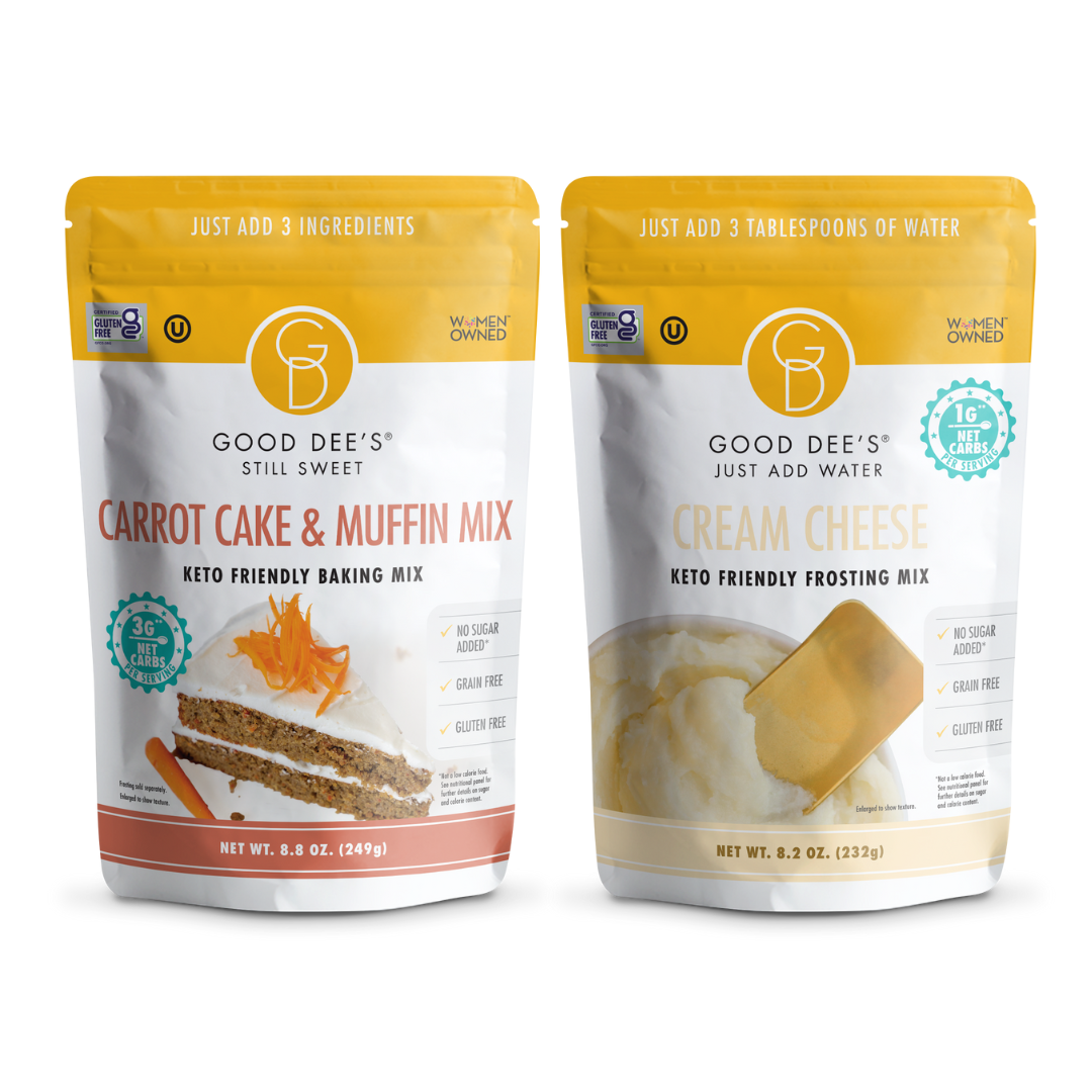 Classic Keto Carrot Bundle - Gluten Free and No Added Sugar, 1 Carrot Cake Mix, 1 Just Add Water Cream Cheese Frosting Mix by Good Dee's