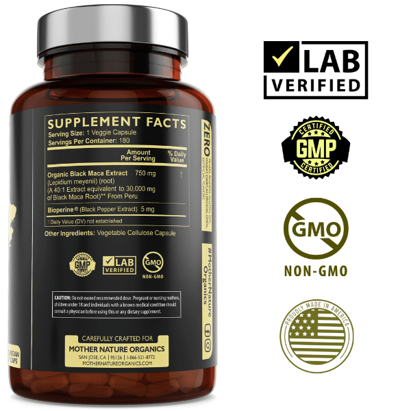 Black Maca Capsules 30,000 mg by Mother Nature Organics