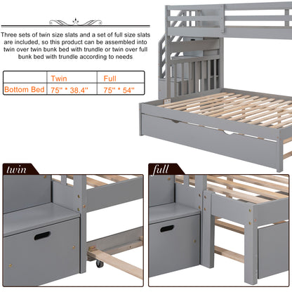 Twin over Twin/Full Bunk Bed with Twin Size Trundle (Gray)(OLD SKU :LP000025AAE)