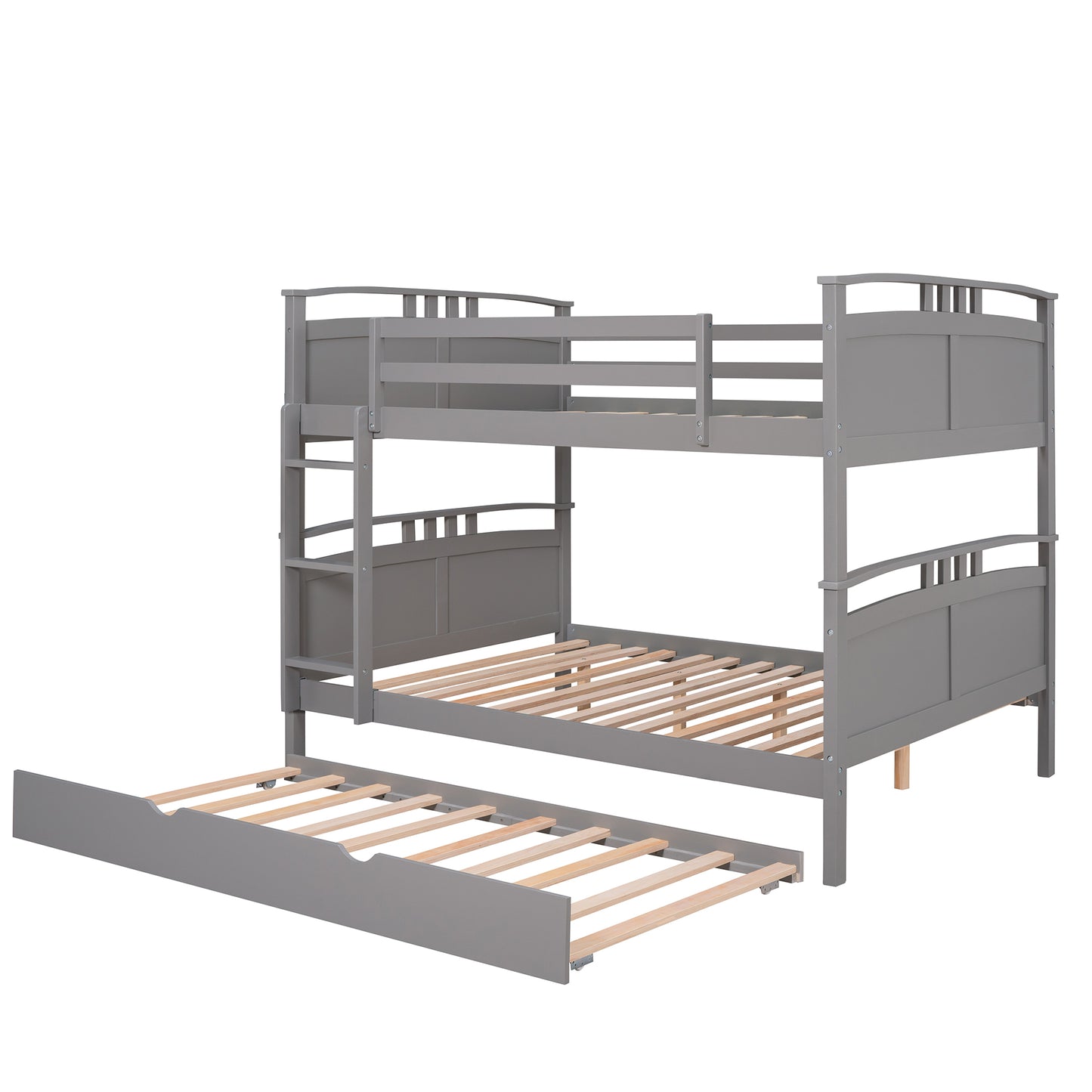 Full-Over-Full Bunk Bed with Twin size Trundle , Separable Bunk Bed for Bedroom - Grey