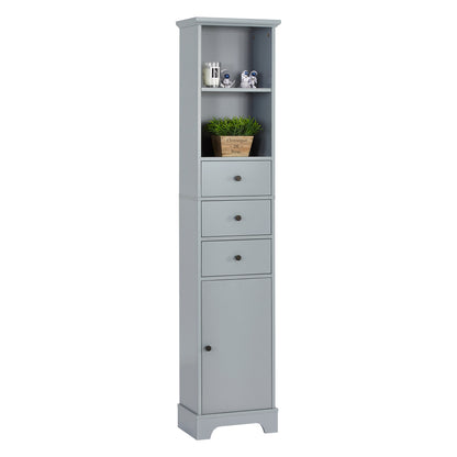 Grey Tall Bathroom Cabinet, Freestanding Storage Cabinet with 3 Drawers and Adjustable Shelf, MDF Board with Painted Finish