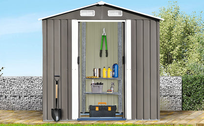 TOPMAX Patio 6ft x4ft Bike Shed Garden Shed, Metal Storage Shed with Adjustable Shelf and Lockable Door, Tool Cabinet with Vents and Foundation for Backyard, Lawn, Garden, Gray