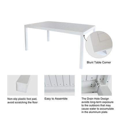 Outdoor Indoor Dining Table 59''L x 36.61''W Rectangle Aluminum Dining Table for Patio Garden Kitchen