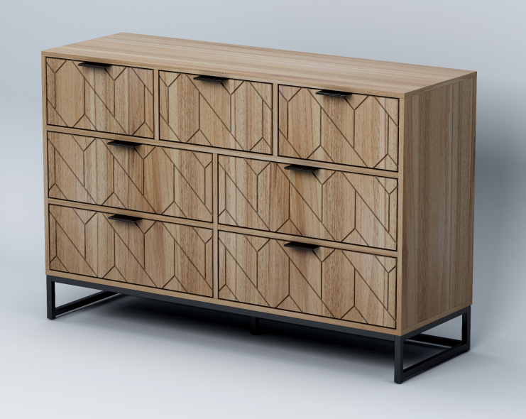 Modern 7 Drawer Dresser Wood Cabinet (Walnut)