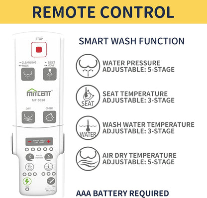 Mitcent Smart Bidet Toilet Seat, Heated Bidet, Warm Water Washing, Hot Air Dryer, Remote Control, Patented Child Mode, Easy Installation, S5